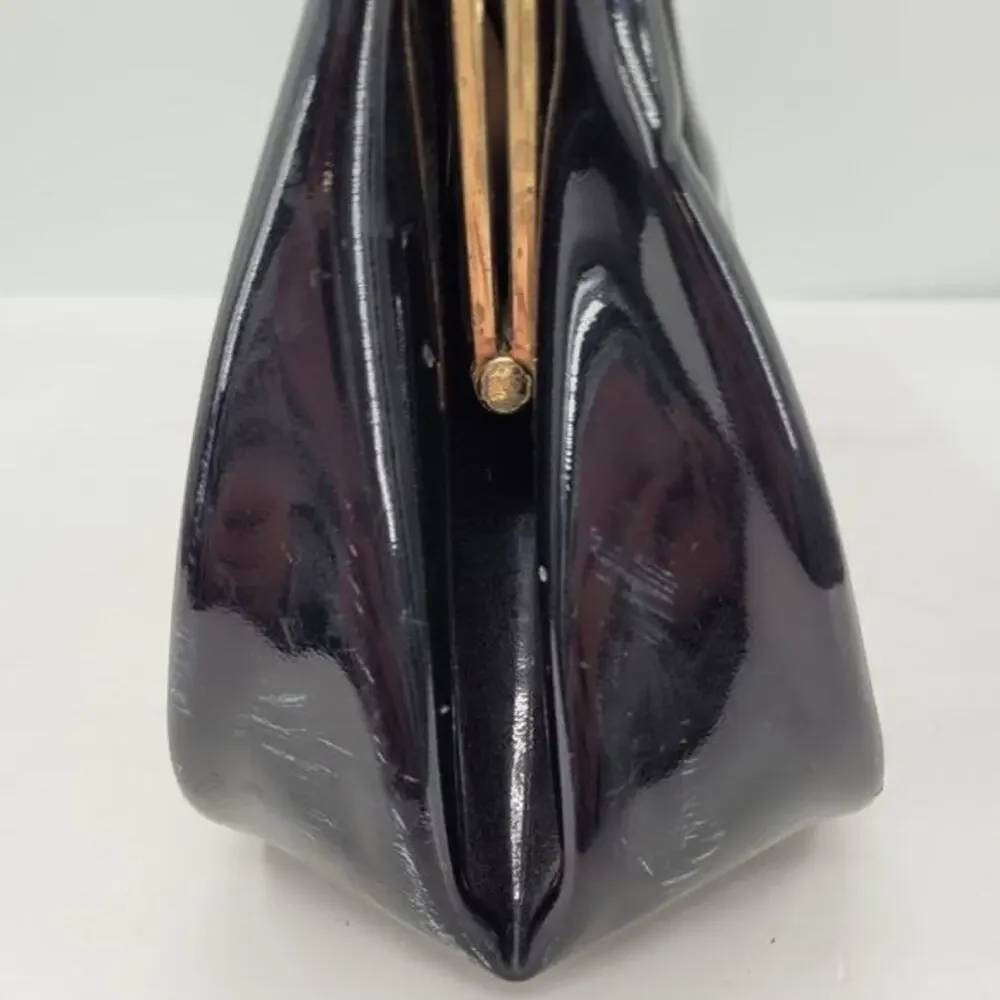 Vintage‎ 50s Patent Leather Vinyl Top Handle Clasp Frame Satchel Handbag Purse